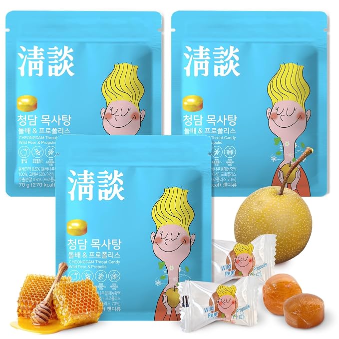 COELO Cheongdam Candy 70g x 3Pack (total 7.4oz) | Korean Wild Pear & Honey Refresh Naturally Flavored Korea Candy Herbal Snack | After Meal Office Trip Camping Party K-Food Individually Wrapped 청담 목사탕