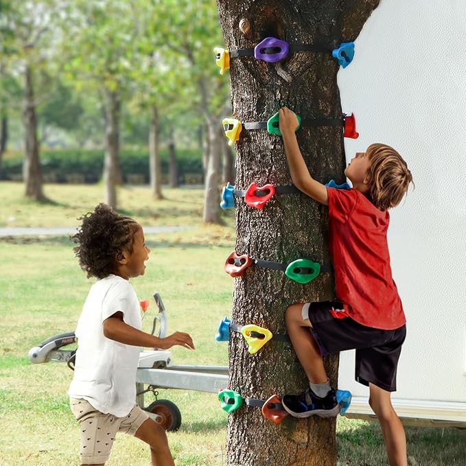 TOPNEW 20 Ninja Tree Climbing Holds for Kids Climber, Adult Climbing Rocks with 6 Ratchet Straps for Outdoor Ninja Warrior Obstacle Course Training