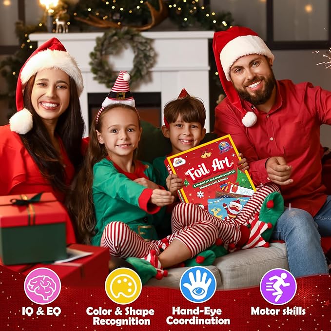 ZMLM Foil Art Kit for Kids - Christmas Foil Arts Crafts Fun Mess Free Activities, Stocking Stuffers Gifts for Ages 4 5 6 7 8 9 Girls Boys, Christmas Crafts for Kids Creative Birthday Gifts Toys