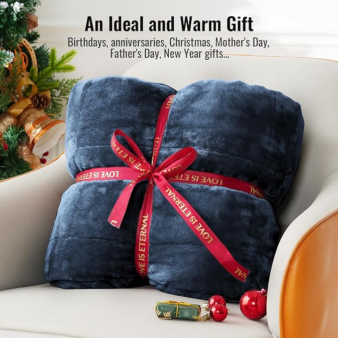 Uttermara Blankets for Adults Queen Size, 15lbs 60x80 inches Blanket with Soft Warm Plush Sherpa Fleece, Washable Thick Throw, Navy Blue