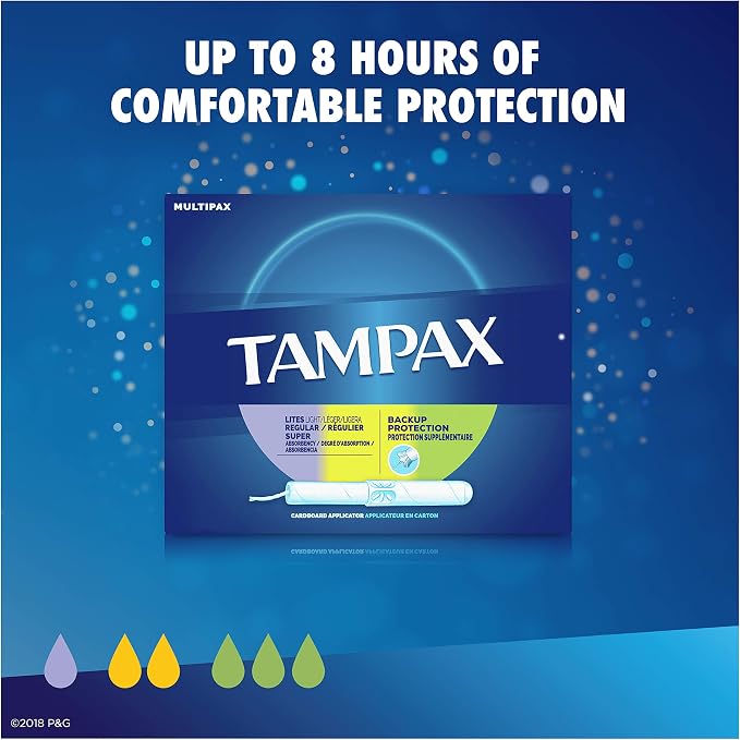 Tampax Cardboard Applicator Tampons, Multipack, Light/Regular/Super Absorbency, Unscented, 40 count - Pack of 3 (120 Total Count)