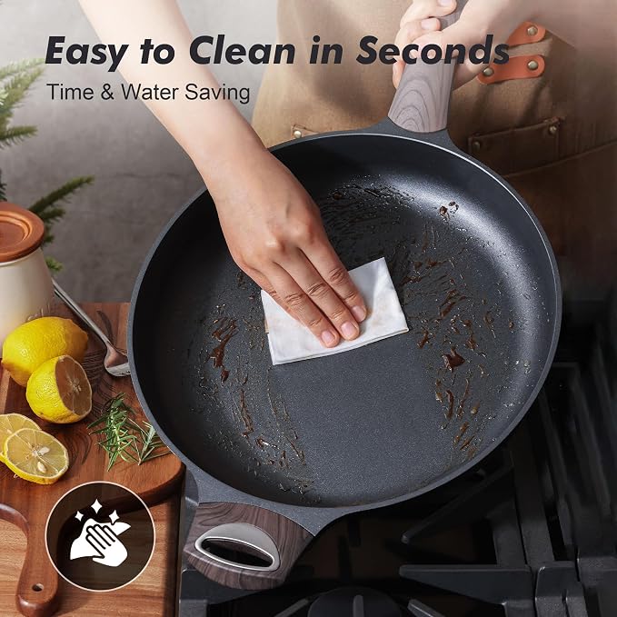 SENSARTE 12.5inch Nonstick Frying Pan Skillet with Lid, Black | Non Stick Pan Omelette Pans with Cover, Healthy Kitchen Cooking Chef's Pan with Cover, PFOA/PFOS Free, Induction Compatible