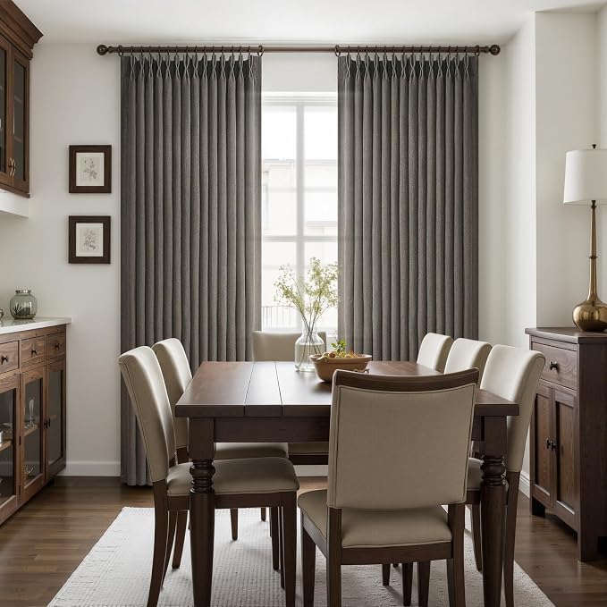 Pleated Chocolate Tart Natural Linen Curtains 96 Inches Long for Sliding Glass Doors, Memory Trained Semi Sheer Drapes Light Filtering Privacy 8FT Length Rustic Windows Curtain 2 Panels Set Back Tab