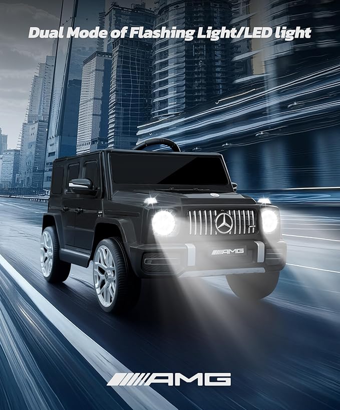 ELEMARA Licensed Mercedes-Benz AMG G63 Ride on Toys,12V Ride on Car with Remote Control,Rechargeable Battery,Flickering Lights/LED Lights, Bluetooth,Music & Horn, Soft Start, Low Battery Prompt,Black