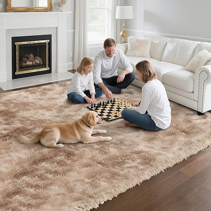 yongyangjuxin Fluffy Rug Shag Area Rug, Mottling Beige 8x10 Area Rugs for Living Room, Large Shag Area Rugs for Bedroom Room Home Decor, Upgrade Anti-Skid Rectangular Fuzzy Rugs