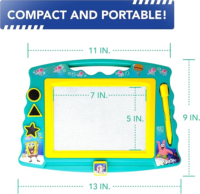 SpongeBob Squarepants Magnetic Drawing Board with Stylus and 3 Stamps, for Boys or Girls
