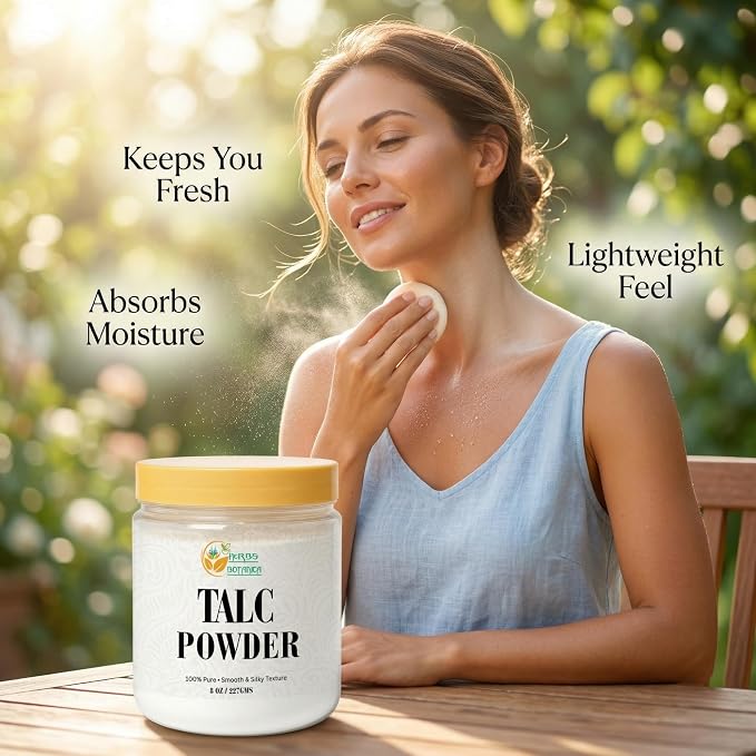 Herbs Botanica Talcum Powder for Women & Men 8 oz Fine Talc Powder, Ideal for Body Freshness, DIY Cosmetics, Personal Care, and Craft Use Smooth Texture & Unscented Formula