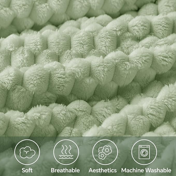 BEDELITE Sage Green Twin Blanket for Couch, Soft Cozy Gift for Women, 60*80 | 3D Jacquard Decorative Fleece Blanket, Super Soft Plush Throws, Cute Birthday Gift for Women & Men, Suitable for All Seasons
