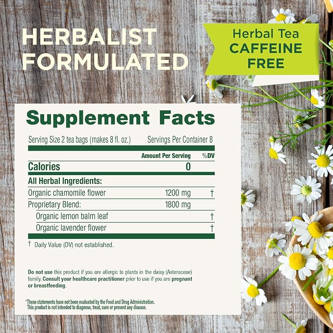 Traditional Medicinals Organic, Chamomile & Lavender - Chamomile Tea Supporting Stress Relief and Relaxation - Kosher, Non-GMO, Caffeine-Free, Compostable - 16 Tea Bags