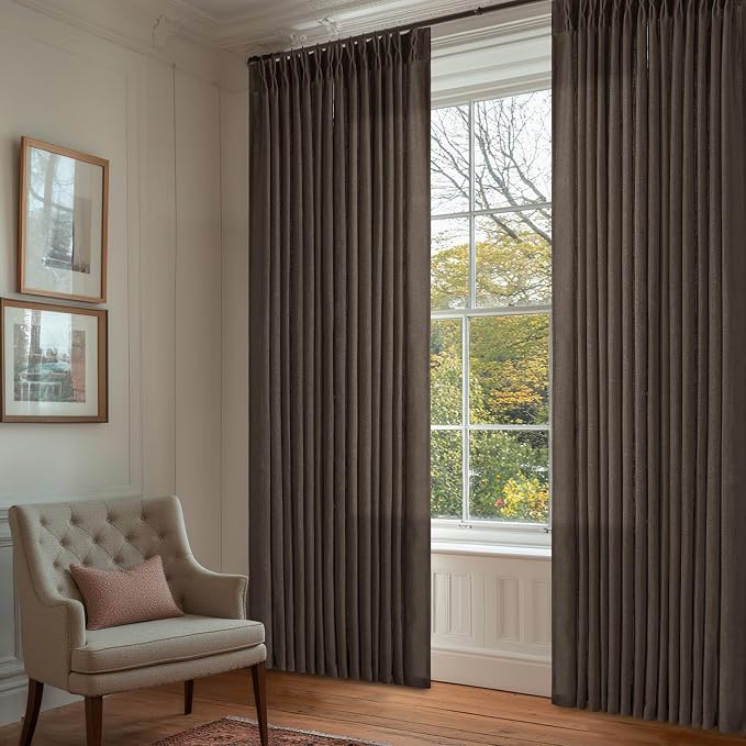 Dark Chocolate 84 Inch Pinch Pleated Semi Sheer Linen Curtains 2 Panels | for Living Room Bedroom, Memory Training Shaped, Light Filtering, Pinch Pleat Drapes with Hooks Rings, Window Curtains 40x84