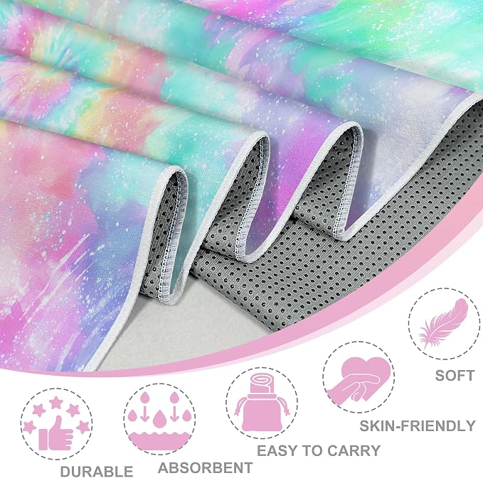 Yoga Mat Towel, Hot Yoga Towel High-Definition Pattern, Machine Washable with Ultra-Absorbent Yoga Towels for Hot Yoga Non Slip for Fitness, Exercise, Pilates, 72 x 27 in,Purple &Green