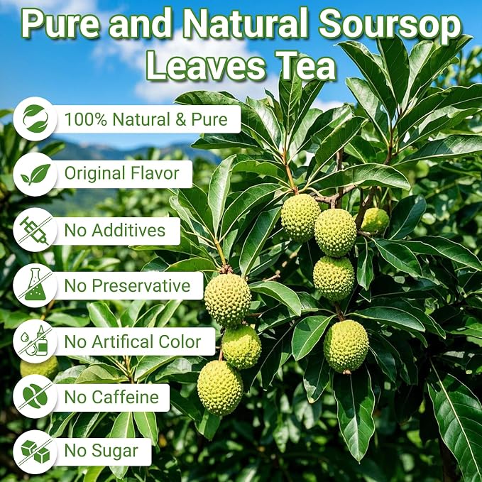 Soursop Leaves Tea Bags, Premium Soursop Graviola Leaves Herbal Tea, Pure & Natural Soursop Leaves for Digestion, Support Healthy Skin & Sleep, No Additives, Caffeine Free (50 Bags/1 Pack)