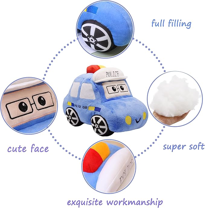 Soft Plush Police Car Stuffed Toy Super Cute Blue Squad Cars Plushie Excellent Gifts for Kids or Birthday Party 11 Inches (Police Car)