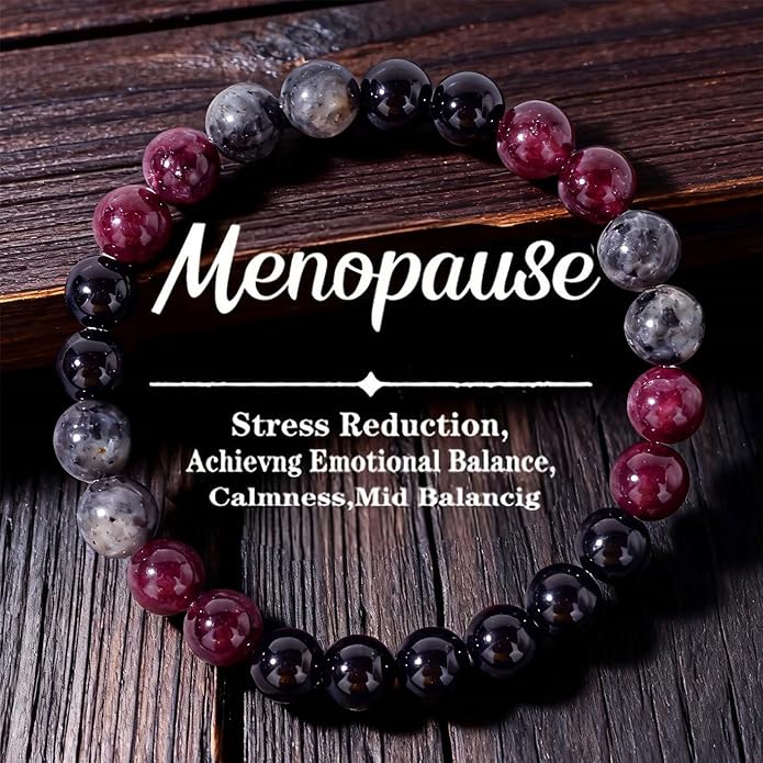 Menopause Bracelet for Women, Natural Crystal Elastic Bracelets Hot Flashes & Anxiety Relief Calming Balance Menopause's Support Jewelry Gift With Card