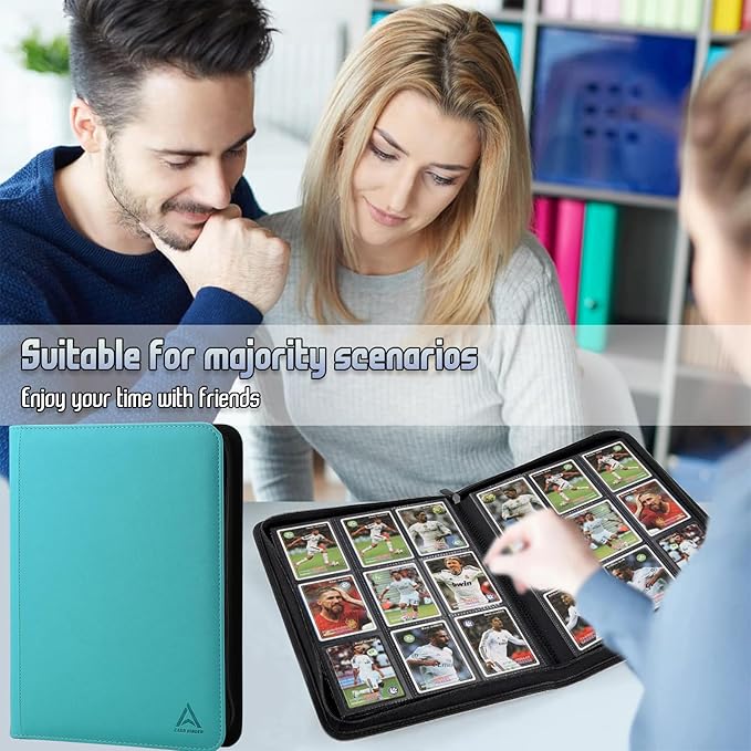 Arkeiliy Card Binder 9 Pocket, Double Sided Pockets Trading Card Binder with 30 Sleeves, Premium Zip Trading Card Holder Collector Album Holds 540 MTG (turquoise)