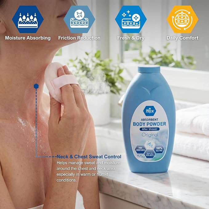 MED PRIDE Talc-Free Cornstarch Body Powder, Original Scent, 13 oz Bottle