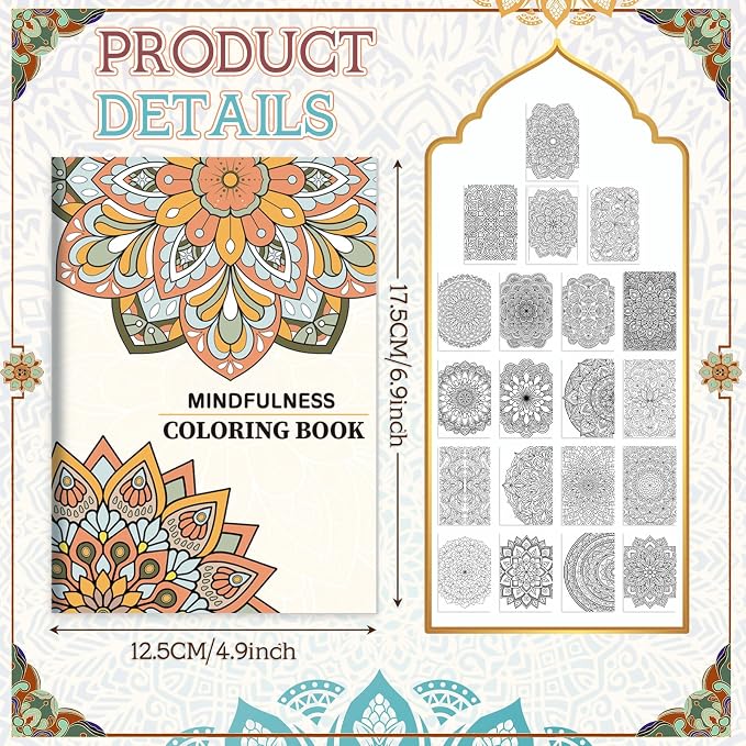 Liliful 144 Pcs Natural Mandala Coloring Book Bulk 5 x 7 Inch Vintage Intricate Mandala Designs Party Favors Mindfulness & Stress Relief Coloring Books for Boho Home Decor & Wellness Gifting