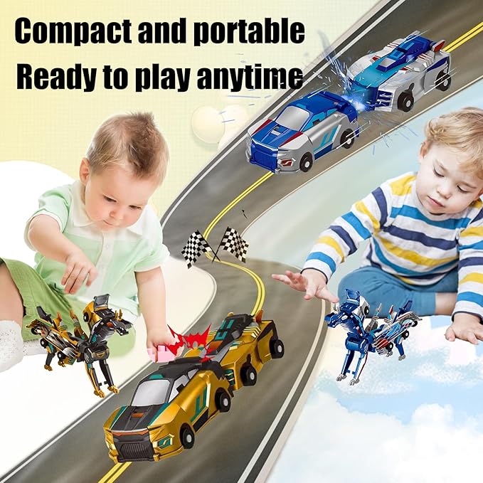 Transforming Dinosaur Toys, 2 in 1 Magnetic Cars Collision Transform into Dino Toys, for Boys Girls Toy Age 2-12, Christmas Birthday Gift (Gold Blue)