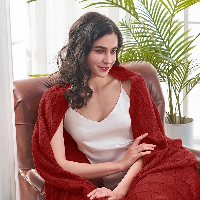inhand Pomegranate Red Knitted Throw Blanket for Couch and Bed, 50"x60" | Gifts for Mom from Daughter Son, Soft Lightweight with Tassel, Farmhouse Warm Decorative Blanket for Women, Cozy Knit