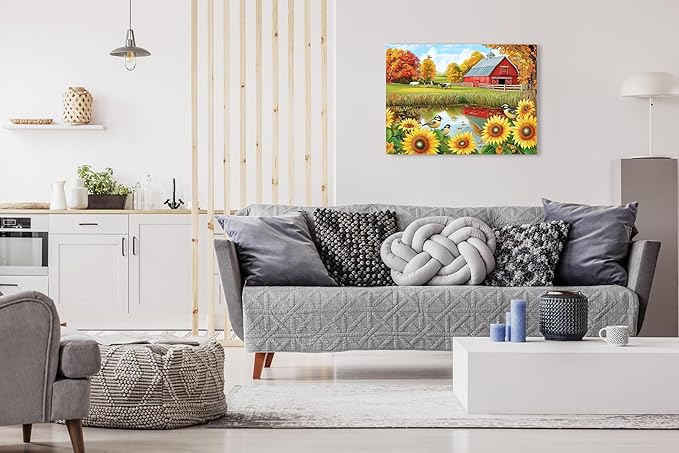 1000 Piece Jigsaw Puzzle for Adults - Sunflowers Birds and Cows by The Barn on The Country Farm - Challenging Puzzle - Perfect for Game Nights - Colorful - 20x27 inch