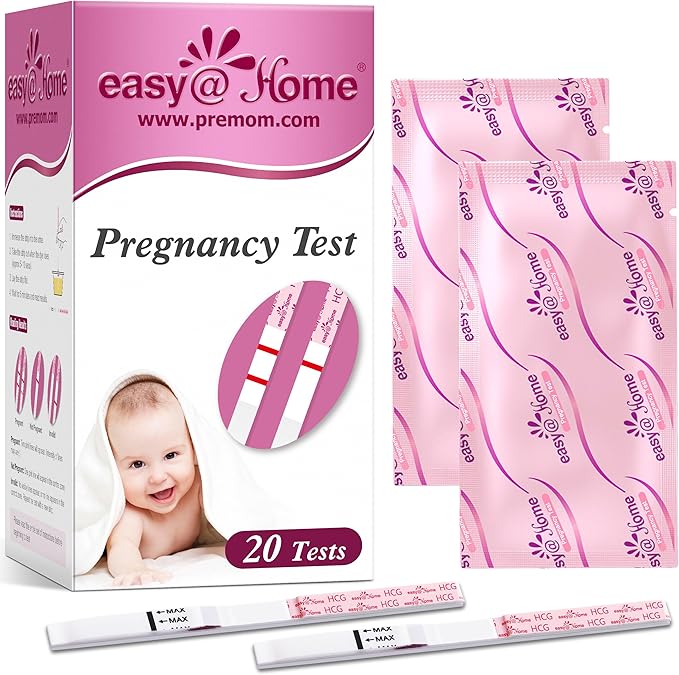 Easy@Home Pregnancy Test Strips: 20 Bulk Pregnancy Strips, Early Detection hCG Test Kit - Pruebas de Embarazo, Powered by Premom APP | 20 Pack