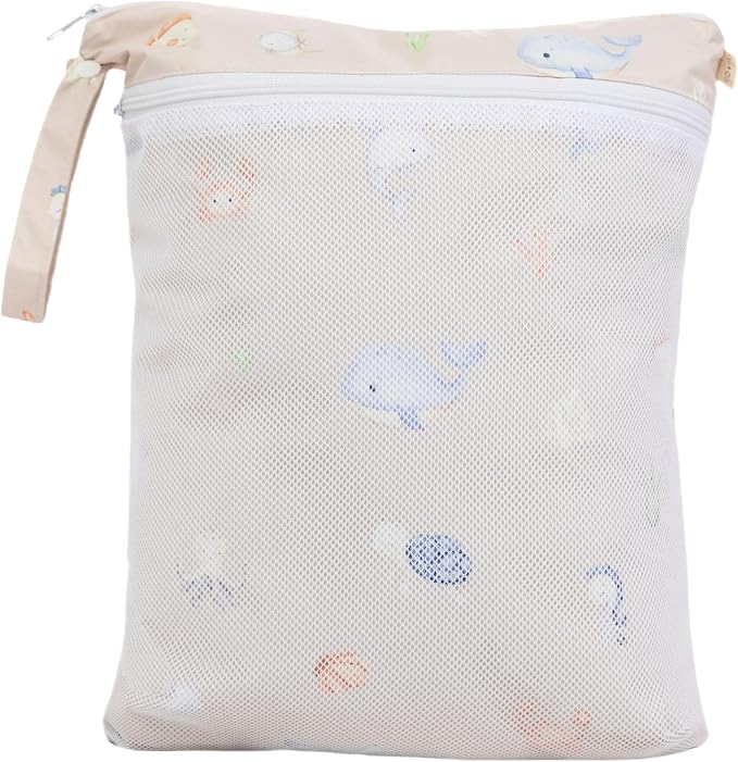 Ali+Oli Water Resistant Dual-Compartment Wet-Dry Bag for Travel, Hook to Stroller, Daycare, Diapers, Diaper Bag, Clutch Bag,15x12 inches (Undersea)