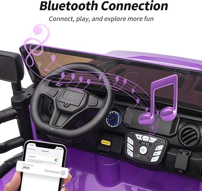 2 Seater Ride on Car Truck, 12V Kids Electric Ride on Toy for Big Kids Age 3-8 w/Remote Control- Purple