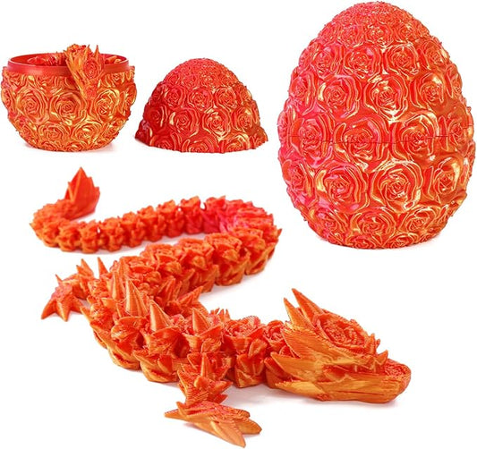 Pigmiss 3D Printed Dragon,3D Dragon Eggs with Dragon Inside,Dragon Fidget Toy for Adult,Full Articulated Dragon Crystal Dragon Easter Eggs Decoration for Gift (Rose-Red Orange)