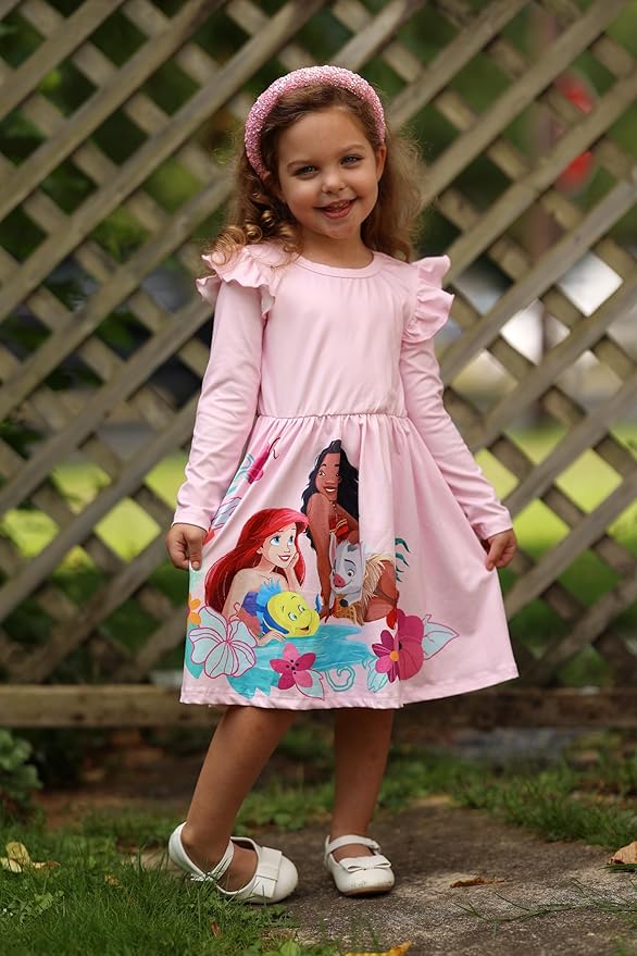 Disney Frozen Elsa Stitch Princess Minnie Mouse Toddler Girl Dresses 2 Pack Ruffle Long Sleeve Dress Set (3 Months - 6 Years)