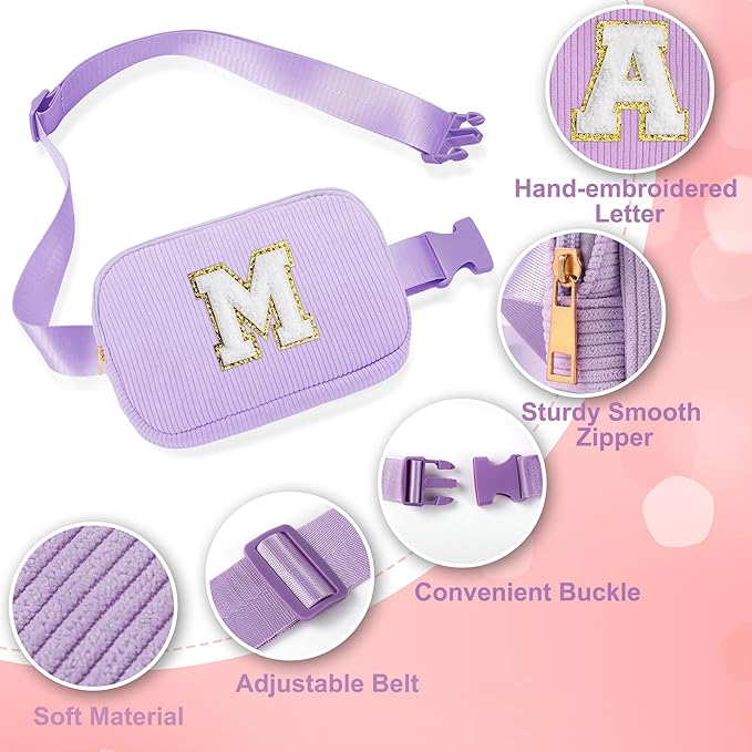 YOOLIFE Initial Small Crossbody Bag, Gifts for Kids Girls Purple Small Letter Belt Bag Teen Girls Year 5 6 7 8 9 10 11 12 Old Girl Birthday Gift for Kids Sister Daughter Birthday Gifts (Purple J)