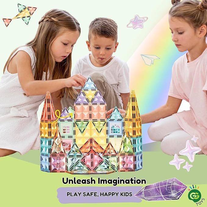 Magnetic Tiles – 70 PCS Crystal Fortress Castle, Magnetic Blocks, Montessori 3D STEM Building Blocks, Sensory for Kids Ages 3-9, Educational and Preschool Toys, Gift for Toddlers, Girls & Boy