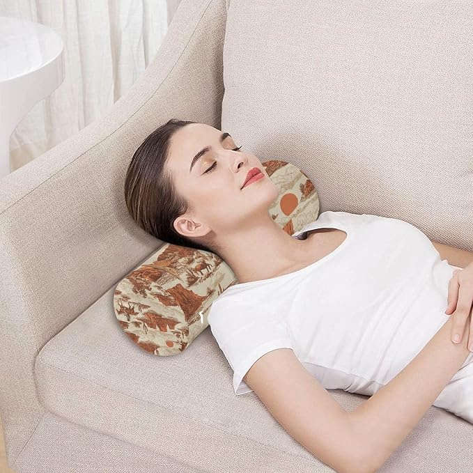 Cowboy Horse Sun Mountains Beige Neck Roll Pillow Bolster Round Health Memory Foam Long Cervical Cylinder Pillows with Removable Washable Cover for Body Bed Legs Back Yoga