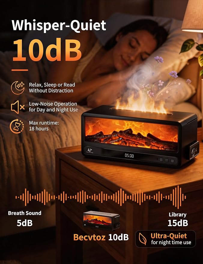 Essential Oil Diffuser for Bedroom, 250ml Aromatherapy Diffuser with Flame Effect, Remote Control, 7 Color LED Lights, Quiet Mist for Home Office and Living Room (Black)