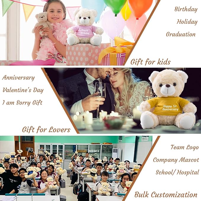 Teddy Bear Customized Gifts for Women/Men with Custom Text, Personalized Teddy Bear Stuffed with T-Shirt as Personalized Gifts for Christmas Valentines Day Birthday (10 inch-Text+Photo)