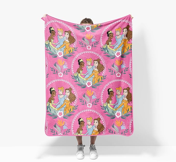 Jay Franco Kids Plush Throw Blanket – Soft & Cozy Fleece Throw for Bedroom & Couch Décor, Official Licensed Product, Pink - Princess, 40x50 - Travel Blanket