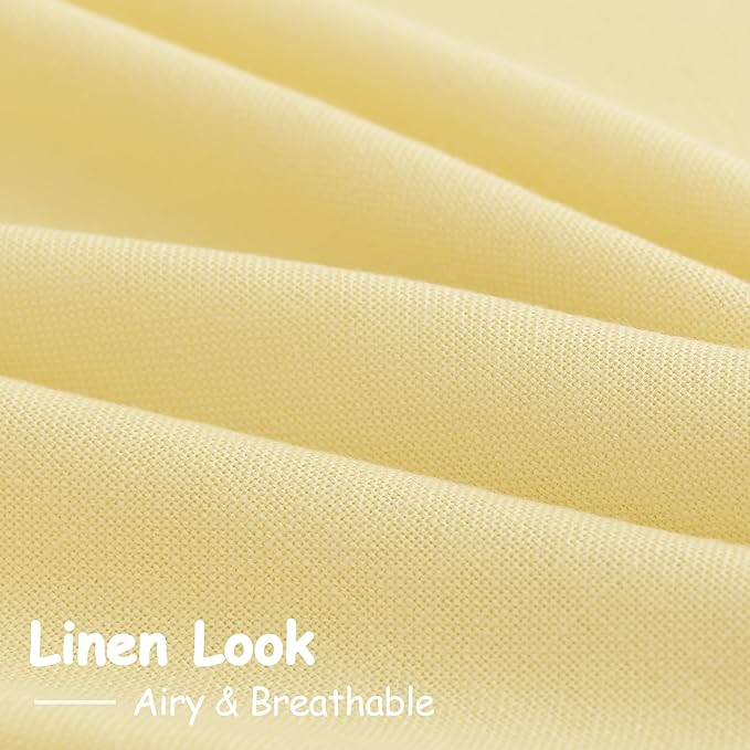 Yellow Linen Curtains 105 Inches Long for Living Room 2 Panels Set Extra Long Back Tab Curtains Neutral Farmhouse Light Filtering Semi Sheer Linen Drapes Ceiling to Floor for Large Window 52x105
