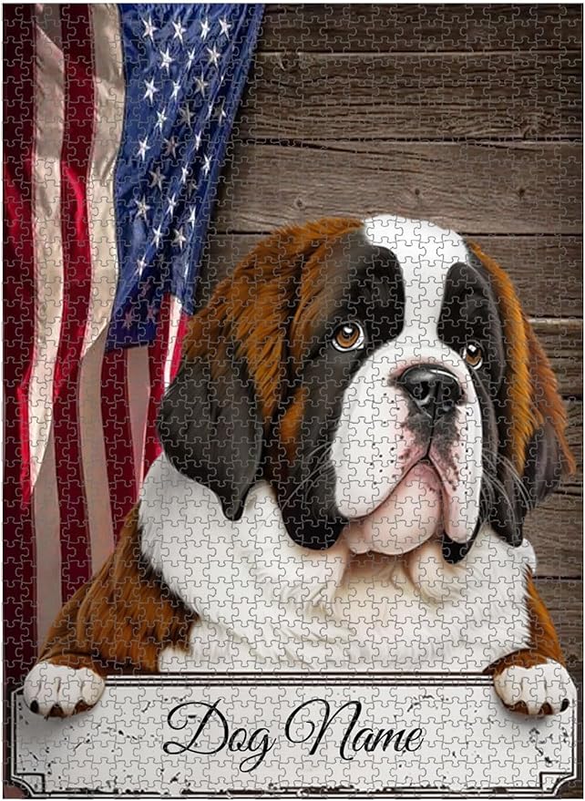Custom Wooden Jigsaw Puzzles with Your Dog's Name on Saint Bernard Art Print - 300 500 1000PCS Puzzles Game and Home Wall Decor
