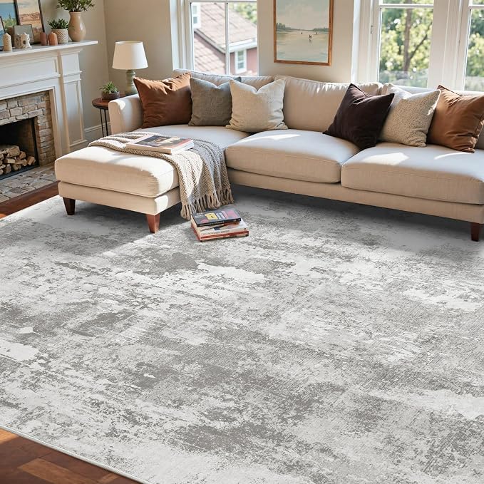 5x7 Ft Area Rugs for Living Room, Soft Non-Slip Washable Rugs Modern Abstract Pattern Carpet for Bedroom Indoor Floor Nursery Home Decor (Light Grey)