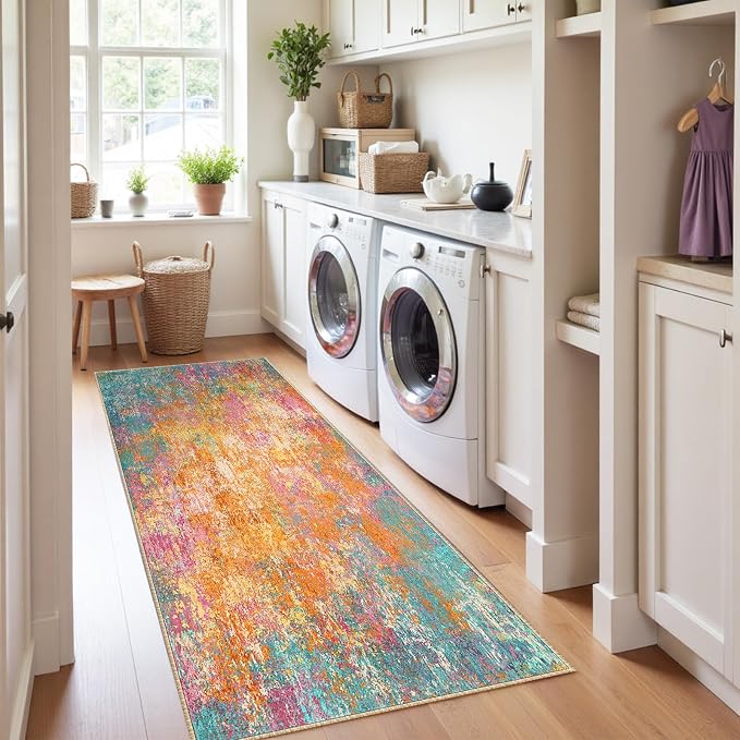 RELEANY Washable Runner 2'x8' Abstract Area Rug for Hallway Starlight | carpet for kitchen, entryway, bathroom, living room, bedroom, printed pattern, non-slip, soft, stain-resistant, easy to clean
