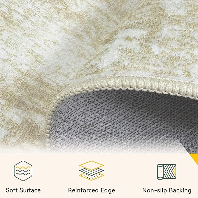 RELEANY Washable 8'x10' Abstract Area Rug for Living Room Cream Beige | carpet for bedroom, kitchen, office, hallway and entryway, printed pattern, non-slip, soft, stain-resistant, easy to clean