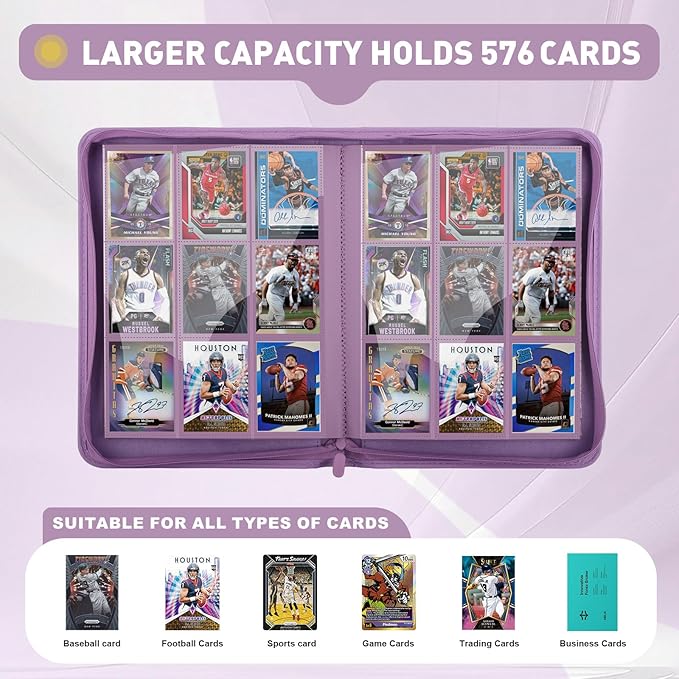Trading Card Binder 9 Pocket - 180 Cards Capacity, Side Loading Card Album with Zipper Closure, Card Collection Holder for TCG, Game Cards, Sports Cards, Yugioh（Purple）