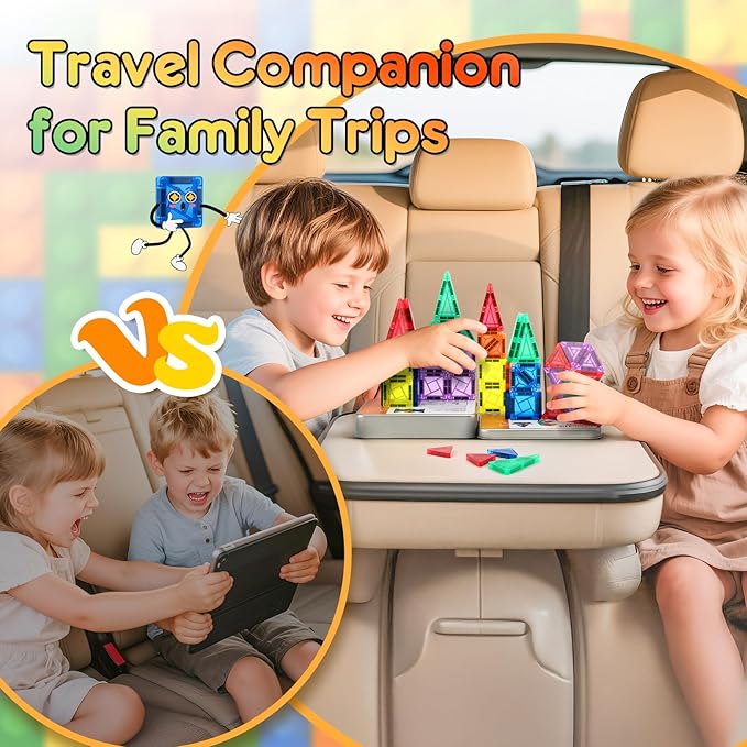 CS COSDDI 42PCS Magnetic Travel Toddler Set with Iron Storage Box, Mini Magnetic Blocks Kids Toys, Portable Magnetic Blocks Building Kids Toys for 3-5 Year Olds Boys Girls Birthday Gift