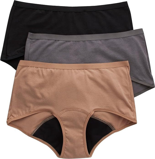 Hanes Women's Period Underwear Pack, 3-Pack, Comfort, Period. Moderate Leaks Period Panties, Odor Protection