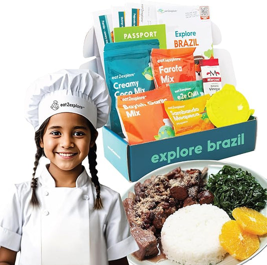 Cooking Kits for Kids - Interactive & Educational Set with 3 Recipe Cards, Key Ingredients & Cooking Tools - Ideal Idea for Kids who Love to Create Meals (Brazil Edition)