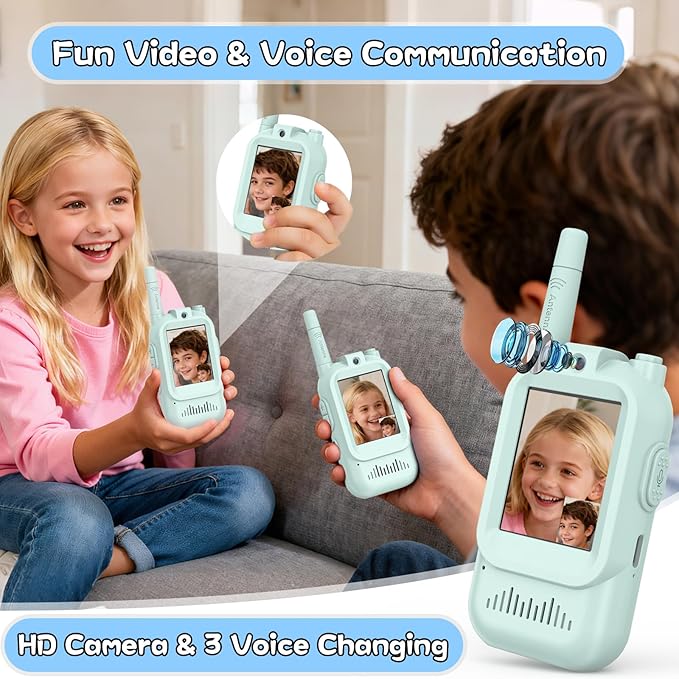 Walkie Talkies for Kids Pack of 2, Rechargeable Long Range Two Way Radios Toys for Boys Girls Age 3-5, Outdoor Adventure Camping Hiking, Birthday with Pink Blue Design