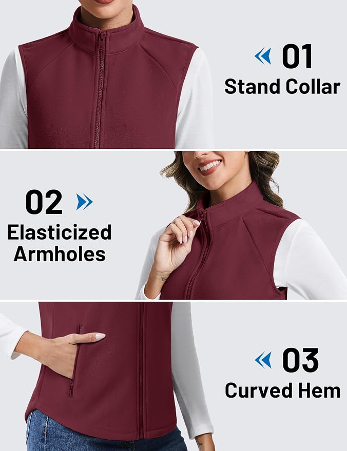 TACVASEN Women Polar Fleece Zip Up Vest with Pockets Lightweight Outerwear | Warm Thermal Sleeveless Jacket Suitable for Hiking Camping Travelling in Cool Autumn and Winter Weather