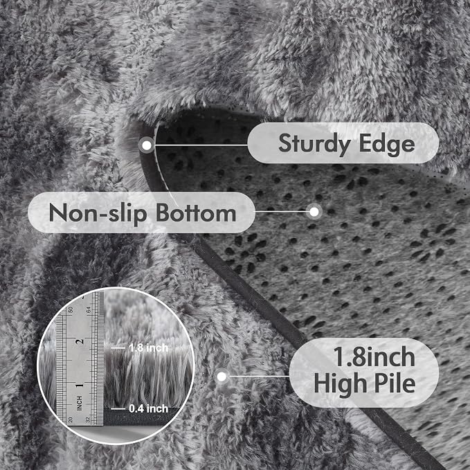 Area Rugs for Living Room, Tie-Dyed 4x6 Feet Soft Fluffy Shagg Plush Rug High Pile Large Indoor Modern Non-Slip Floor Carpet for Bedroom Nursery Kids Home Room Dorm Decor Aesthetic Grey