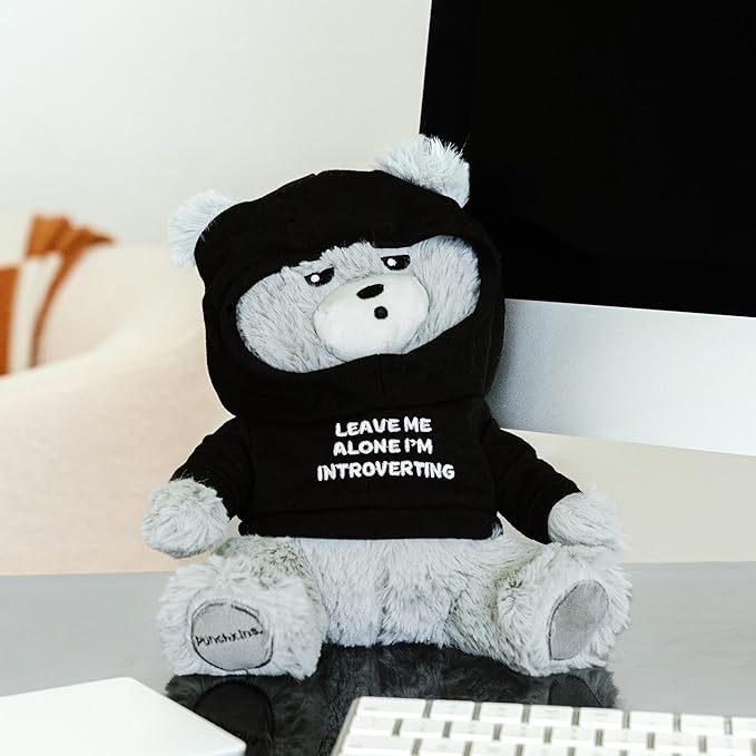 Teddy Bear Plushie - Leave Me Alone, I'm Introverting Sassy Stuffed Bear, Gift for Introverts, Teddy Bear Toy for Gifting