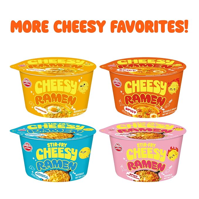 Cheesy Ramen (Bowl) – Spicy Flavor | Bold, Creamy & Cheesy Korean Instant Bowl Noodles with a Spicy Kick, 3.17 oz (Pack of 6)