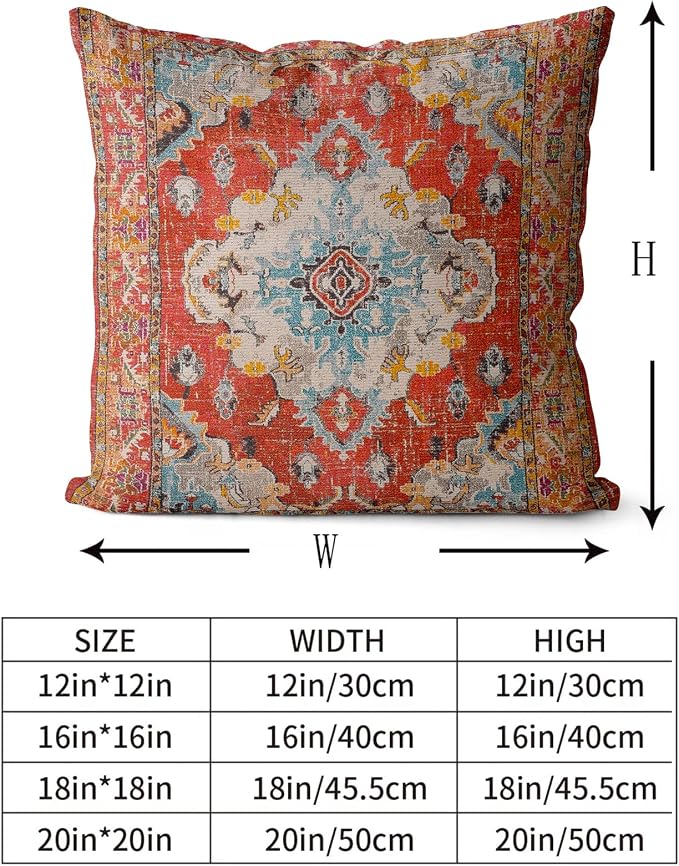 Snycler Boho Throw Pillow Covers 20x20 inch Set of 2 Boho Rug Carpet Double Sided Pattern Cotton Soft Pillow Case Cushion Cover Pillowcase for Couch Sofa Bed Decorative (Orange)